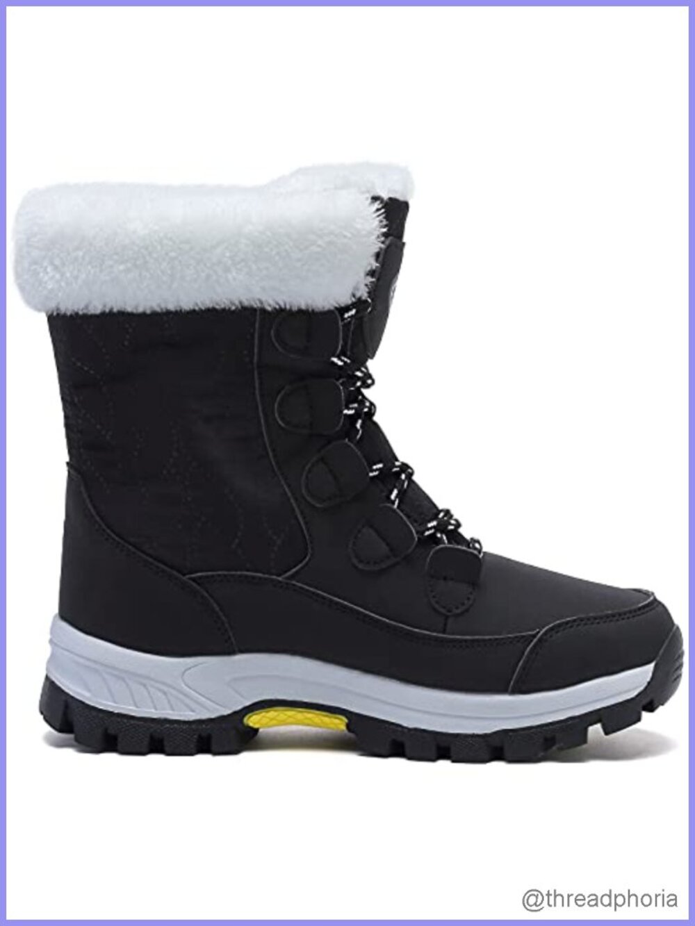 Women's Waterproof Fur Lined Mid Calf Snow Boots Lace Up Winter Boots